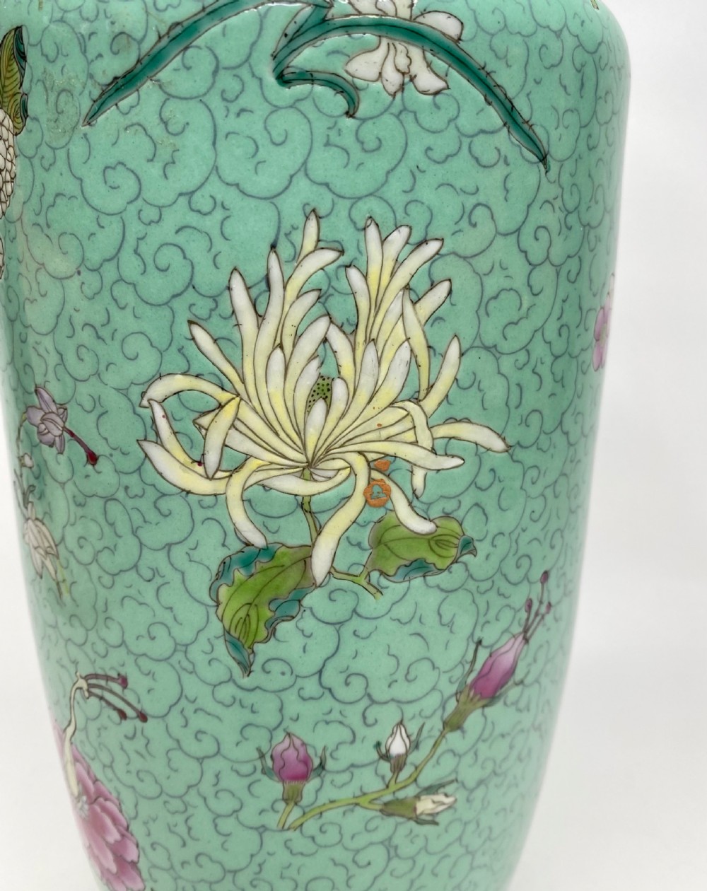 Chinese rouleau vase, Flowers, c. 1890. Qing Dynasty. View VI
