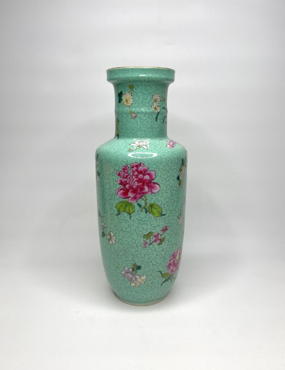 Chinese rouleau vase, Flowers, c. 1890. Qing Dynasty. View VII