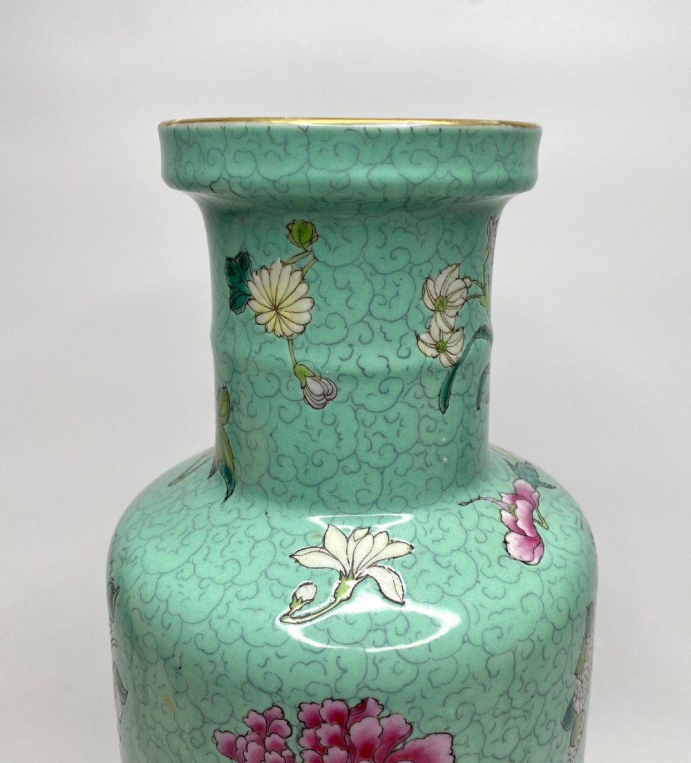 Chinese rouleau vase, Flowers, c. 1890. Qing Dynasty. View VIII