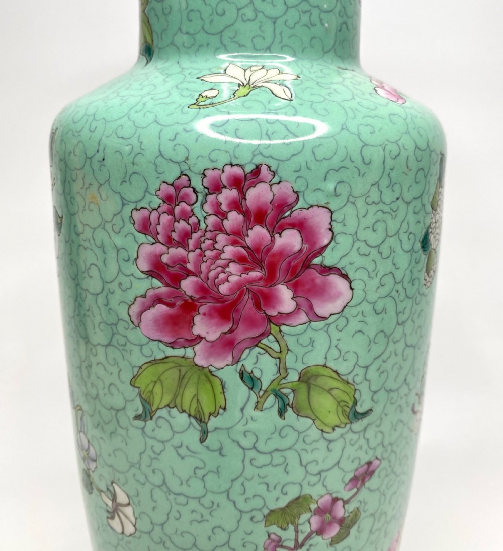 Chinese rouleau vase, Flowers, c. 1890. Qing Dynasty. View IX