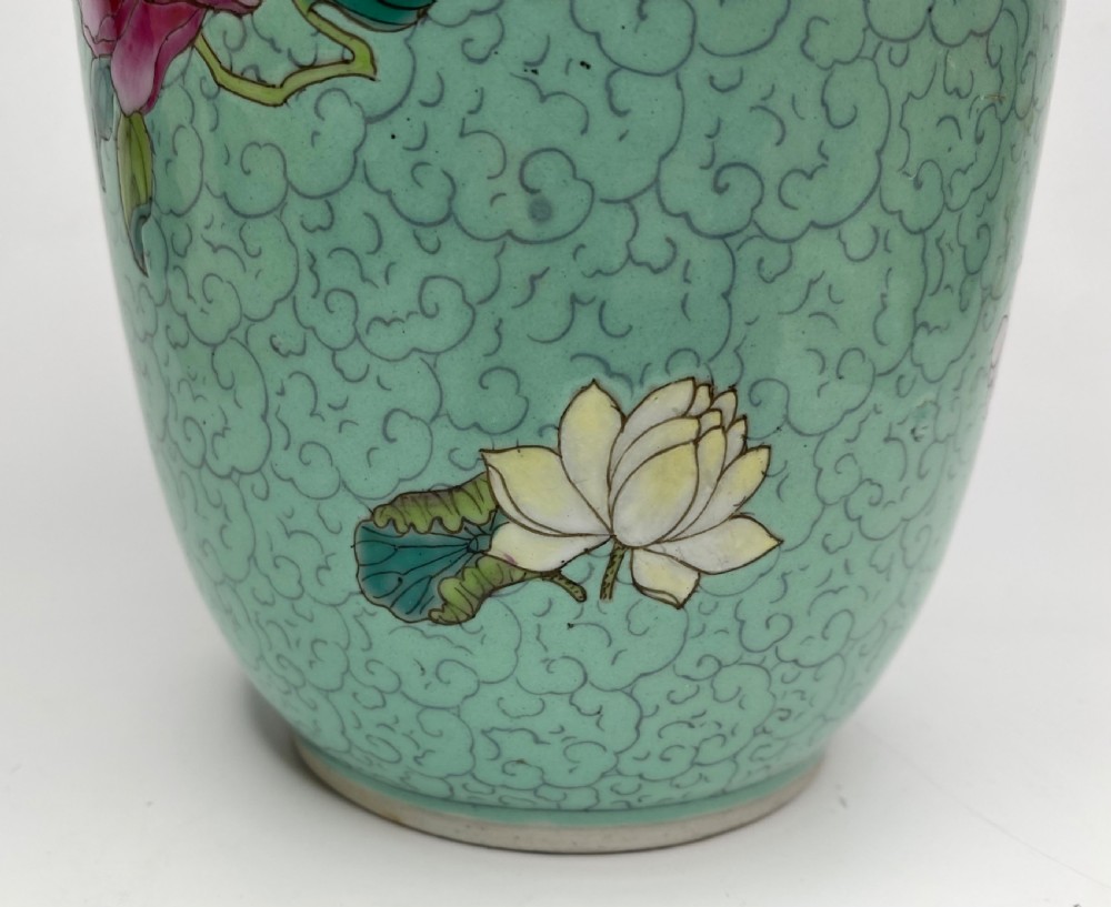 Chinese rouleau vase, Flowers, c. 1890. Qing Dynasty. View X