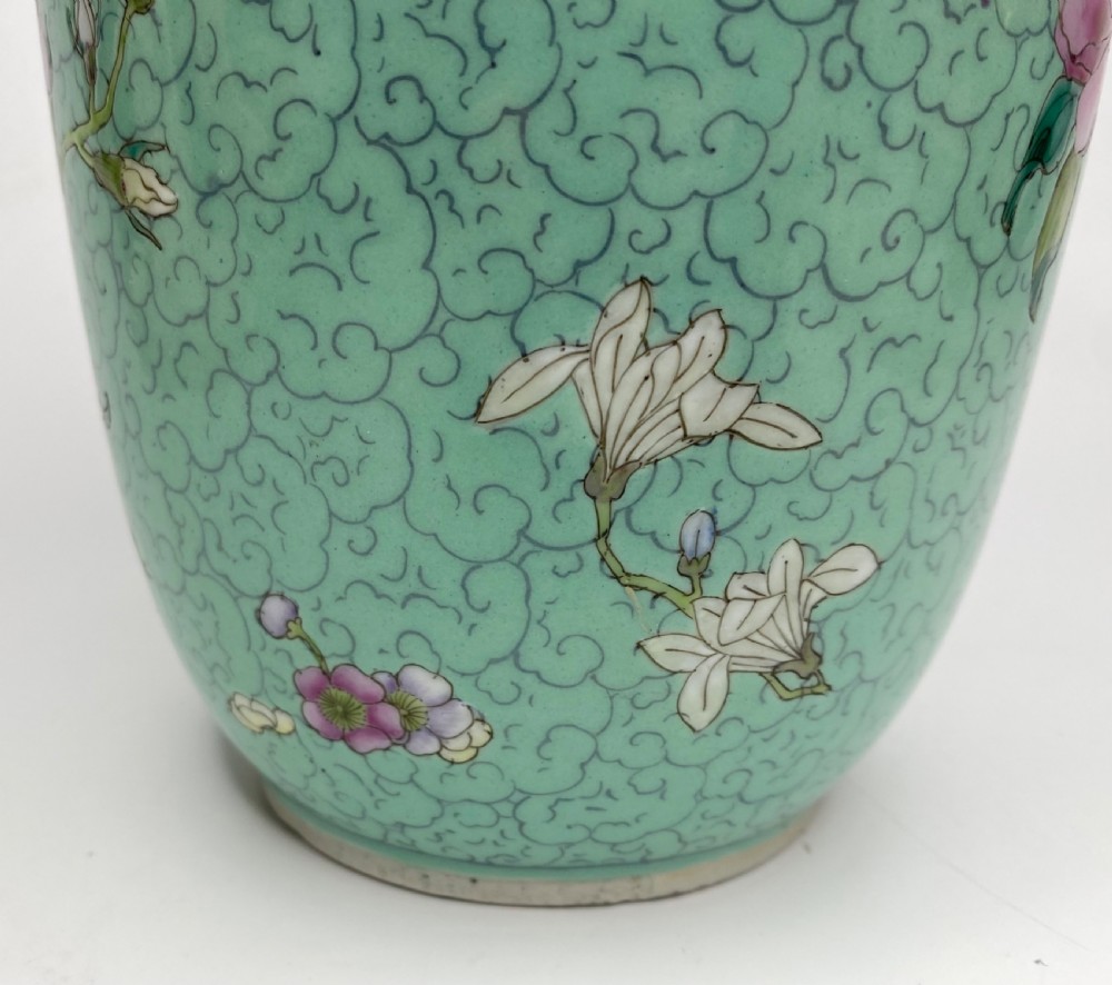 Chinese rouleau vase, Flowers, c. 1890. Qing Dynasty. View XI