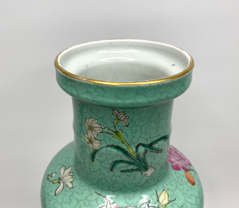 Chinese rouleau vase, Flowers, c. 1890. Qing Dynasty. View XII