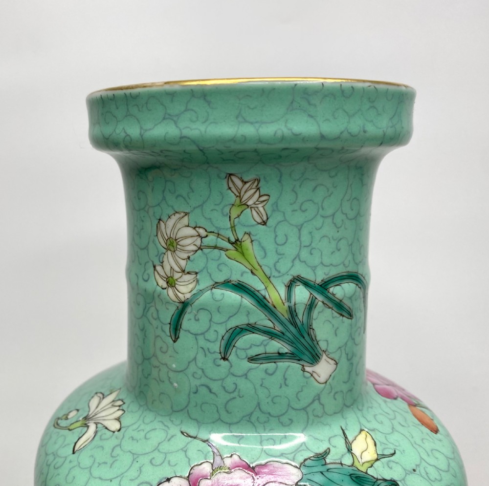 Chinese rouleau vase, Flowers, c. 1890. Qing Dynasty. View XIII