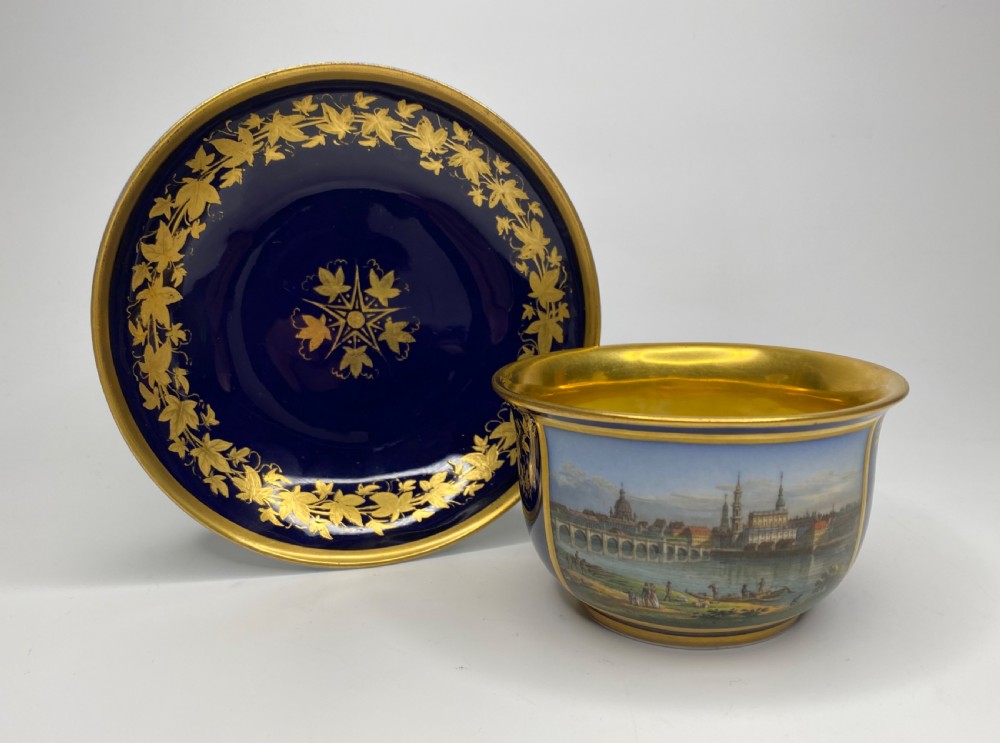Meissen topographical cup and saucer, Dresden, c. 1835.