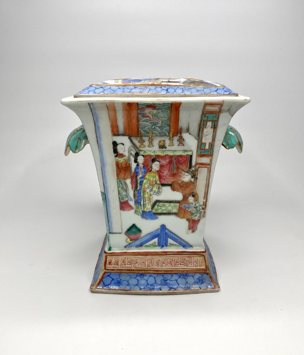 Chinese porcelain bough pot & cover, c. 1840. Qing Dynasty. View III