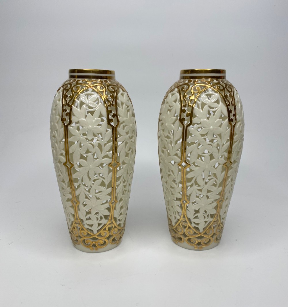 Graingers Worcester, pair of reticulated vases, c. 1890.