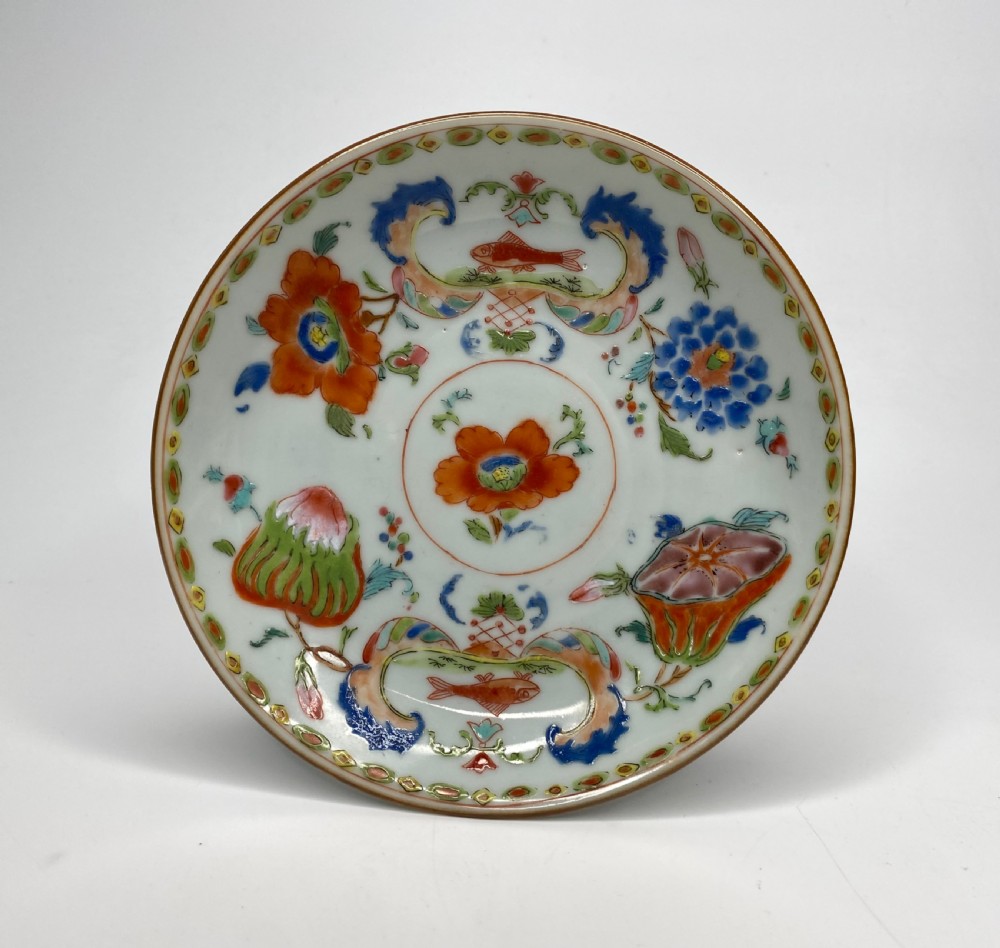 Chinese porcelain Madame de Pompadour teabowl & saucer, c. 1745, Qianlong. View II