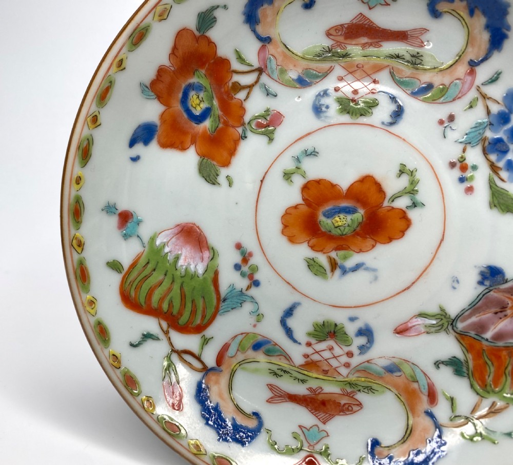 Chinese porcelain Madame de Pompadour teabowl & saucer, c. 1745, Qianlong. View IV