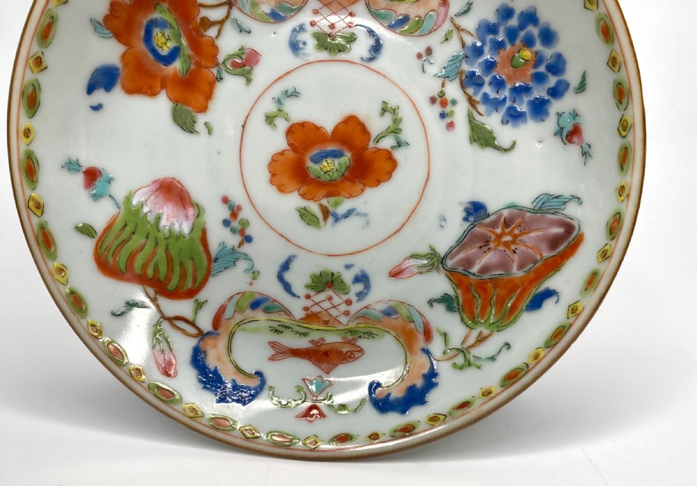Chinese porcelain Madame de Pompadour teabowl & saucer, c. 1745, Qianlong. View V