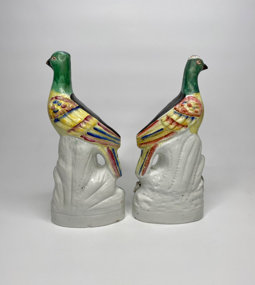 Pair Staffordshire pottery pigeons, c. 1860. Thomas Parr factory. View III