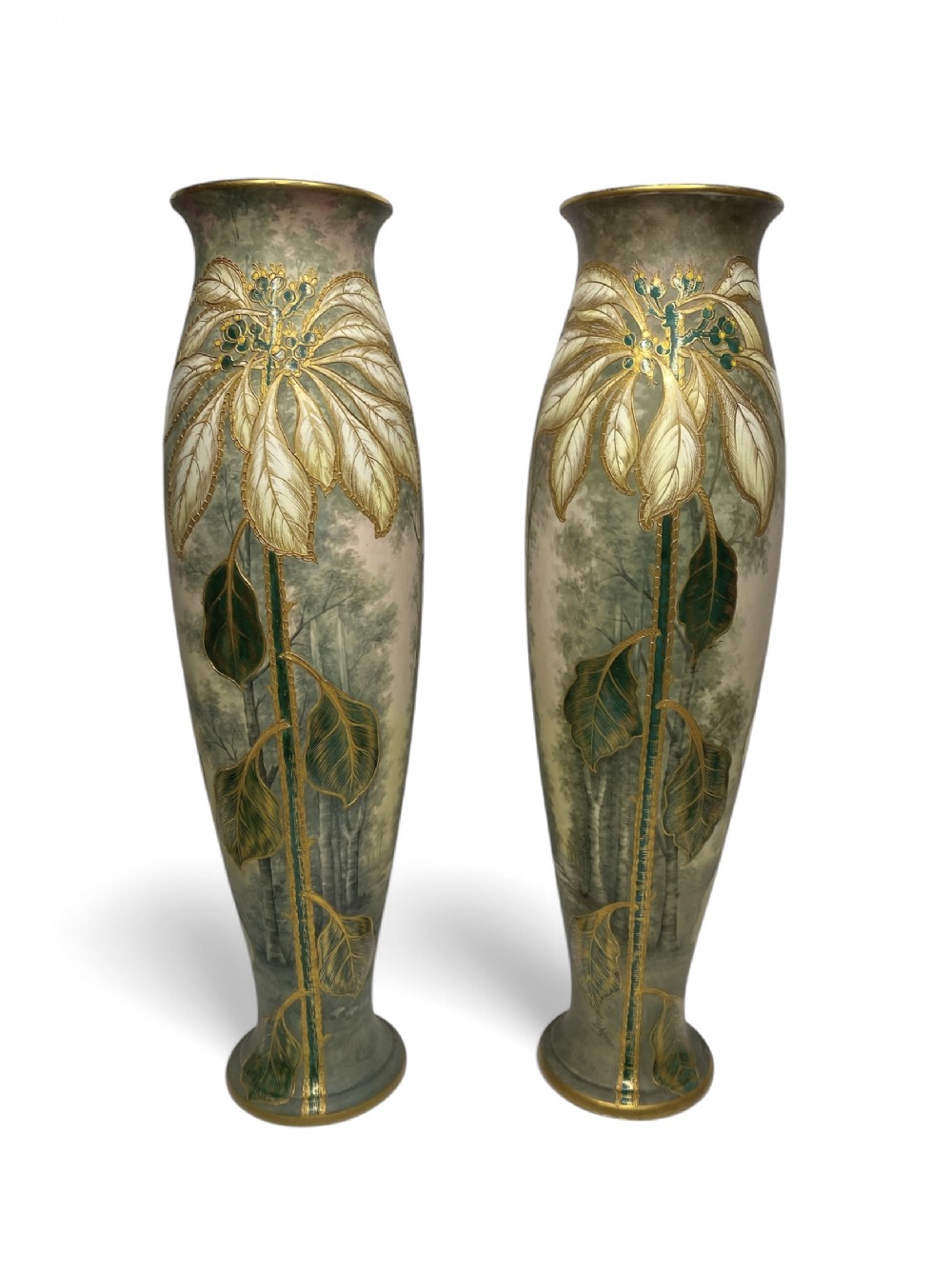 Pair Royal Bonn pottery vases, Art Nouveau, c. 1900.