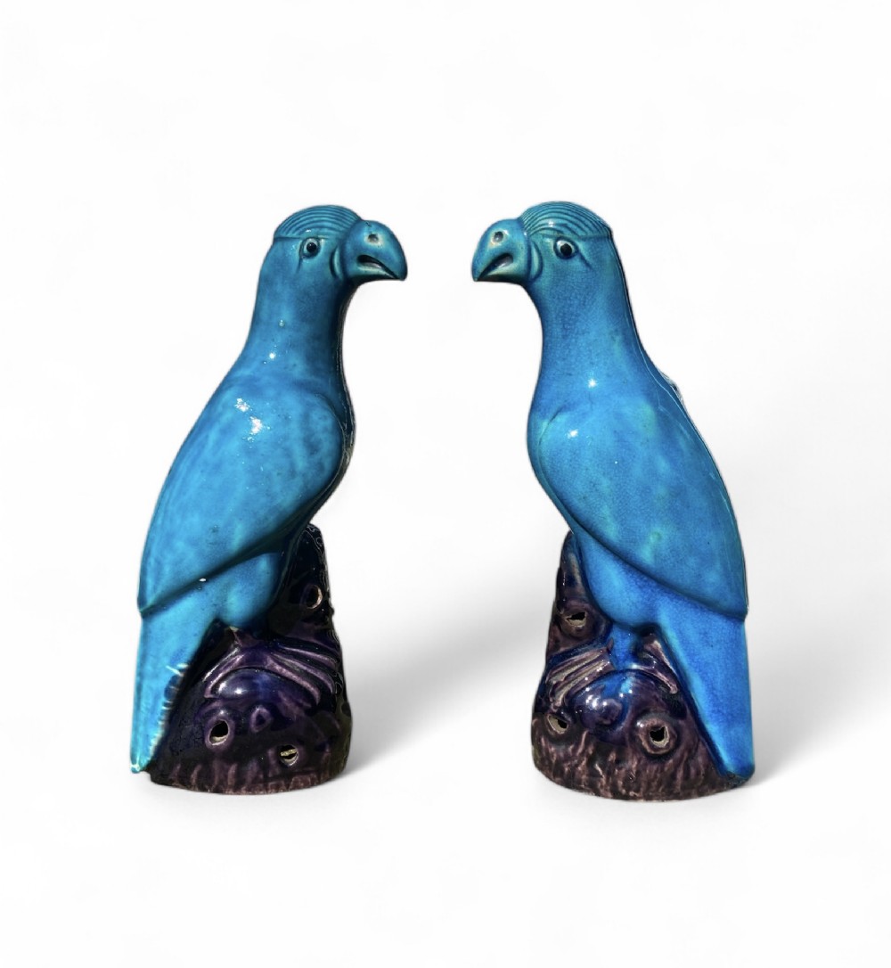 Pair Chinese porcelain hawks, c. 1880, Qing Dynasty.