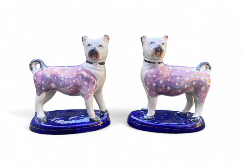 Staffordshire Lustre pug dogs, c. 1890.