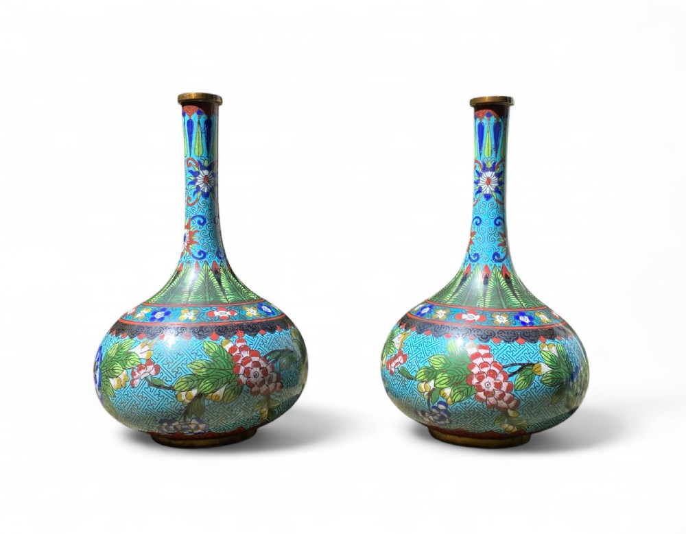 Pair Chinese cloisonné vases, c.1890, Qing Dynasty.