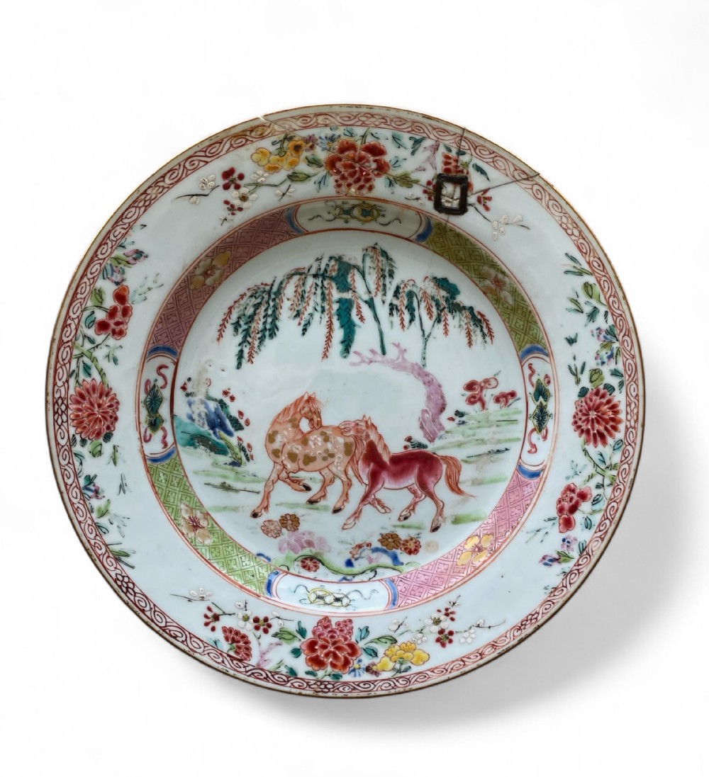 Chinese porcelain dish, Horses, c. 1730, Yongzheng Period.