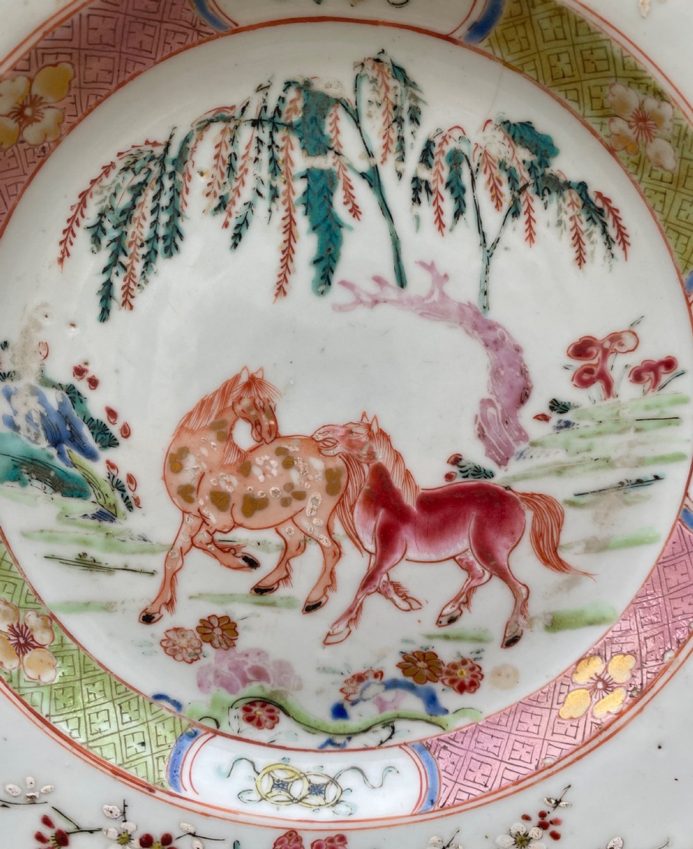 Chinese porcelain dish, Horses, c. 1730, Yongzheng Period. View VIII