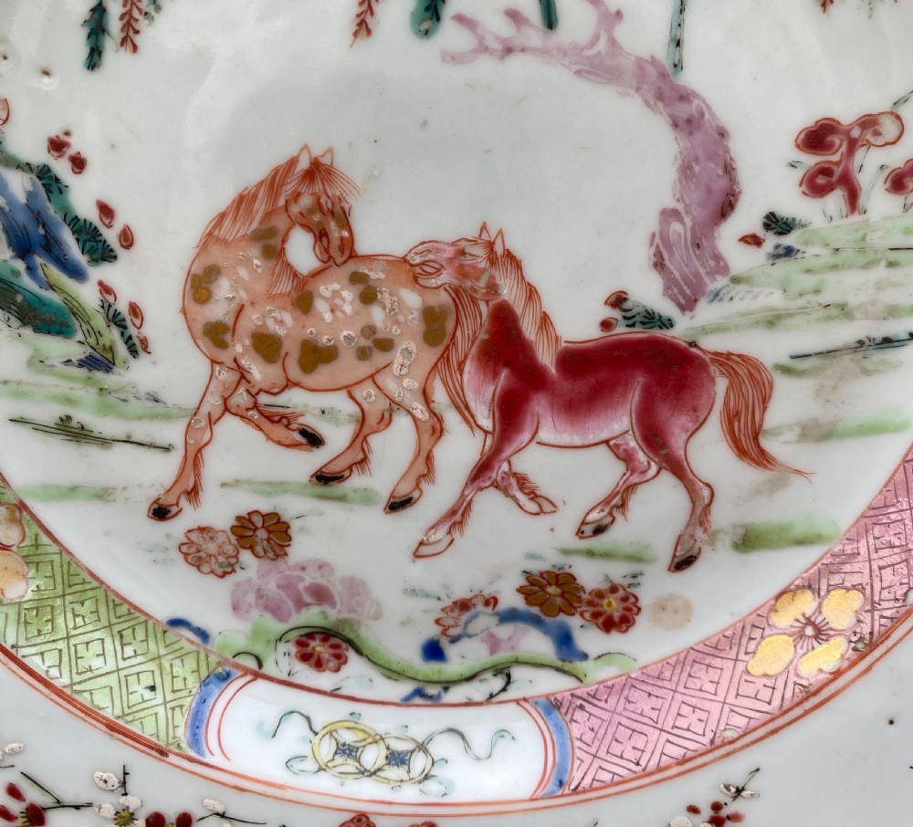Chinese porcelain dish, Horses, c. 1730, Yongzheng Period. View IX