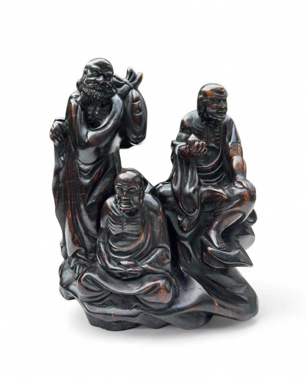 Chinese hardwood group of Luohan, 19th Century, Qing Dynasty.