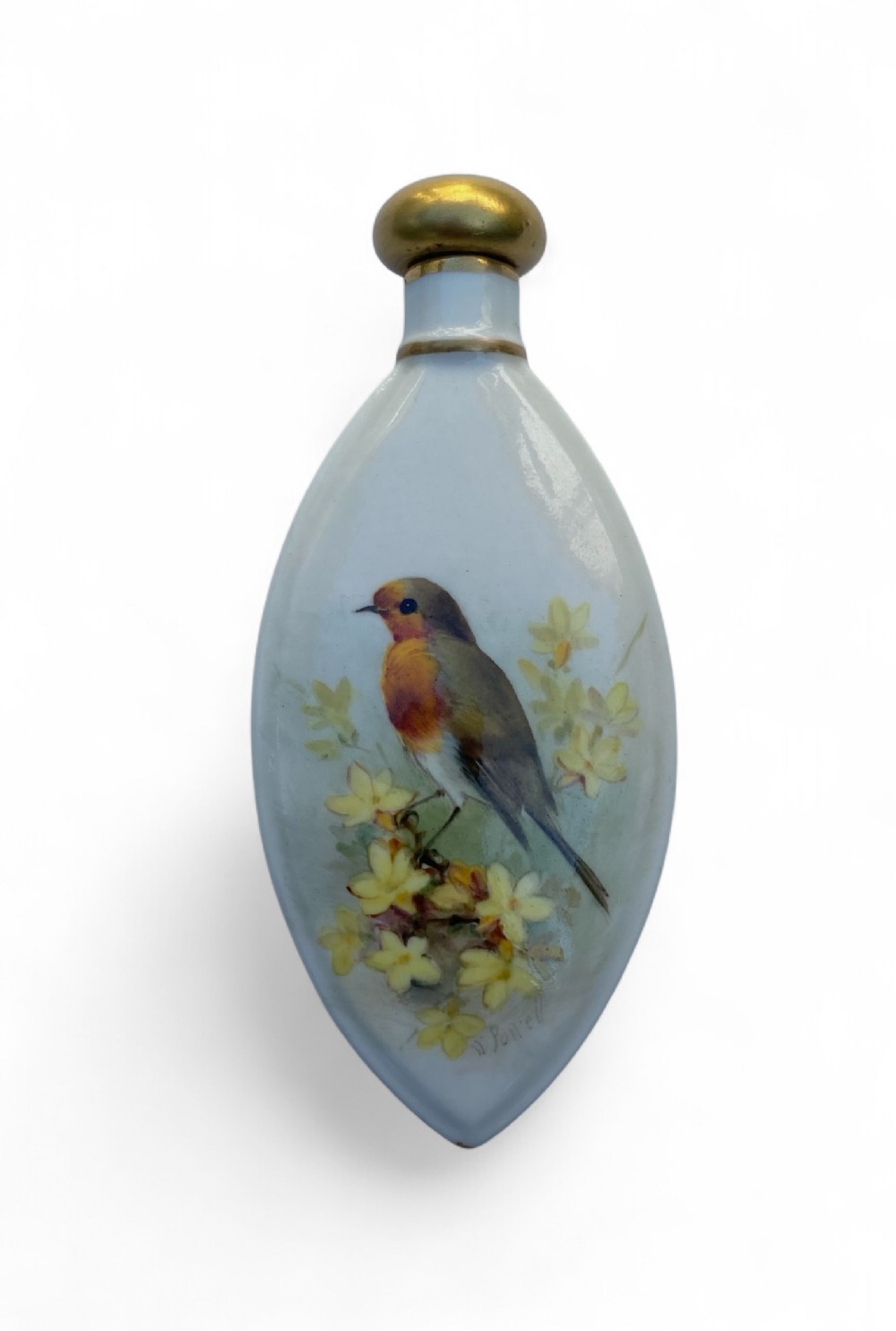 Royal Worcester scent bottle, Robin. Walter Powell, c. 1900.