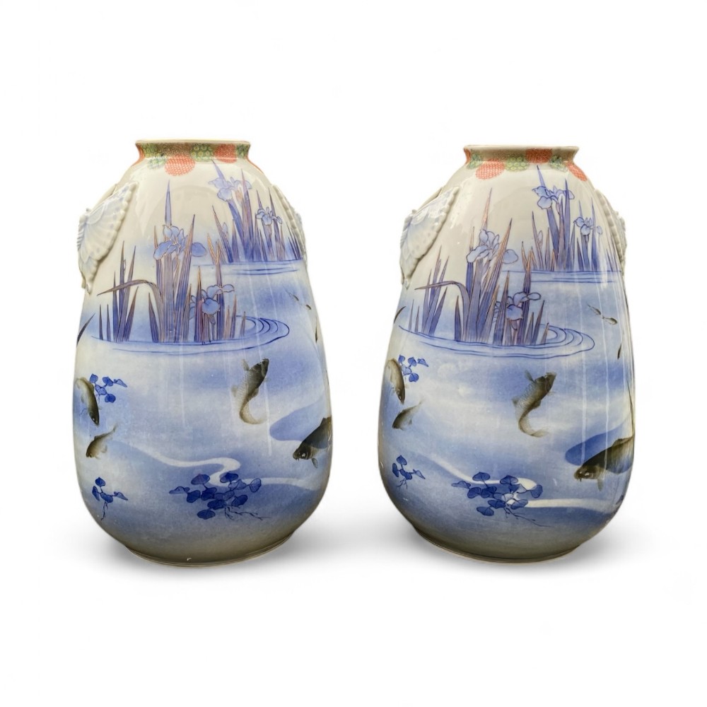 Pair of Fukugawa porcelain vases, Japan, c. 1925, Taisho Period.