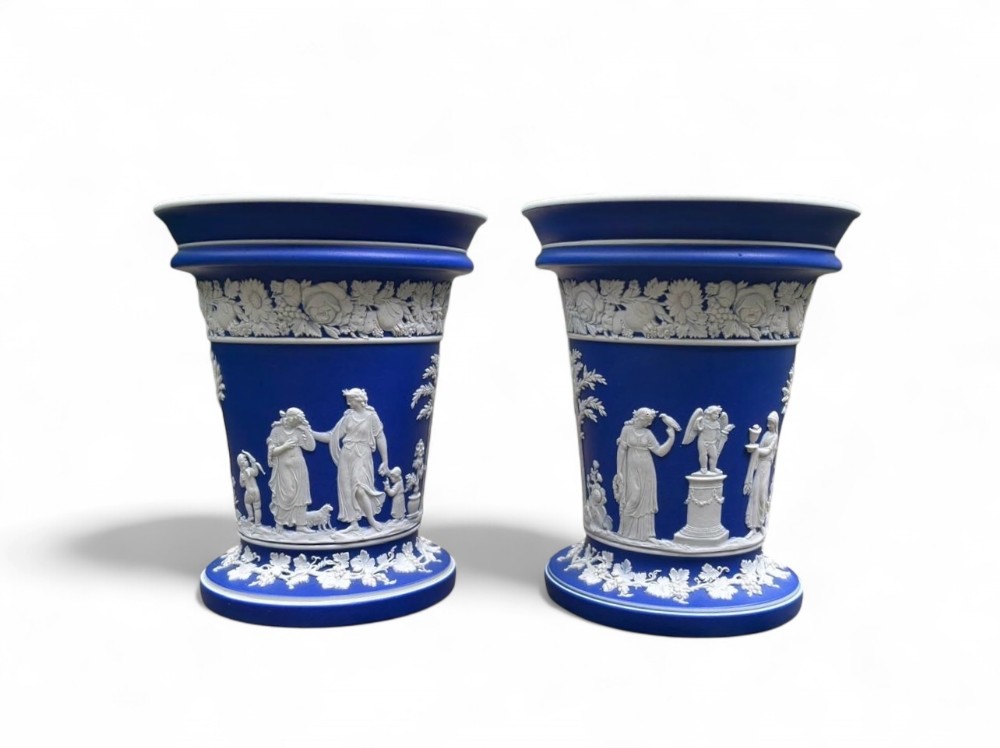 Pair Wedgwood blue jasper cache pot, c. 1840.