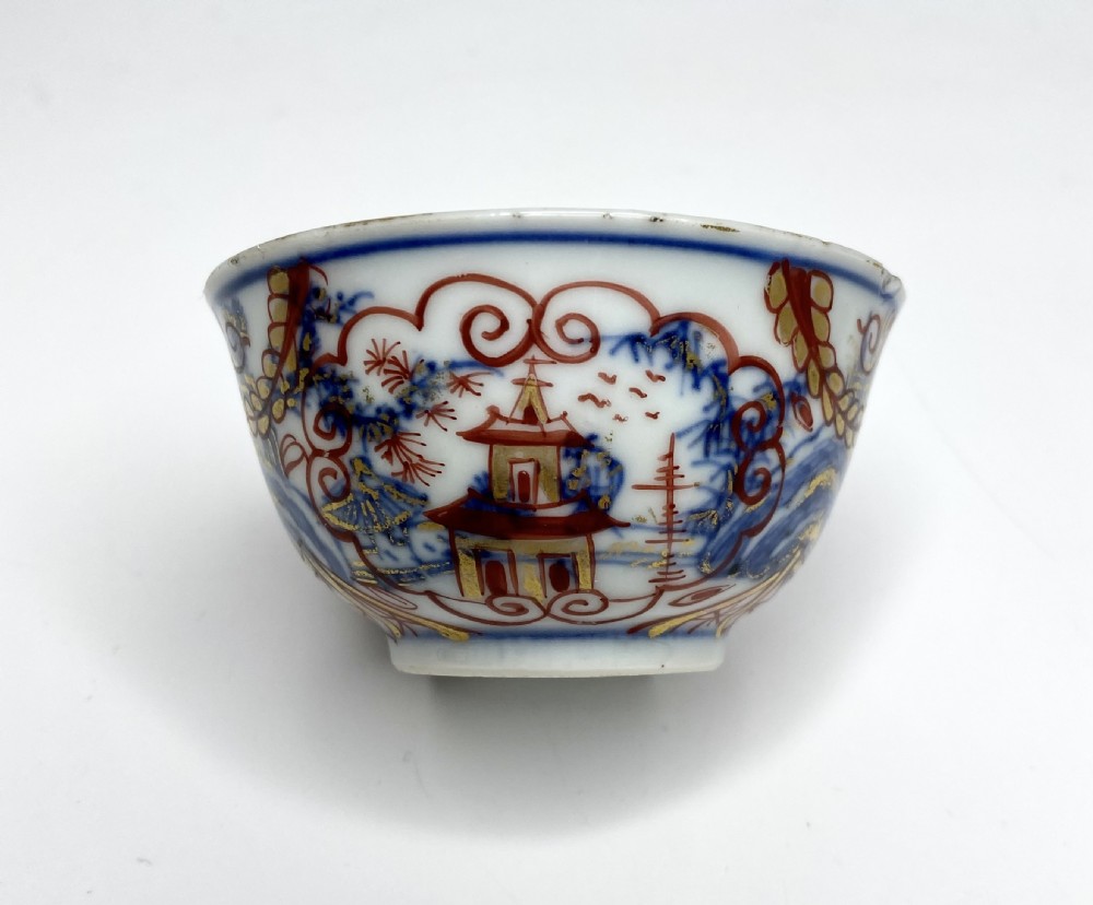 An 18th-century Chinese export porcelain tea bowl and saucer with red, gold, and blue Amsterdams Bont enamel decoration. View VIII