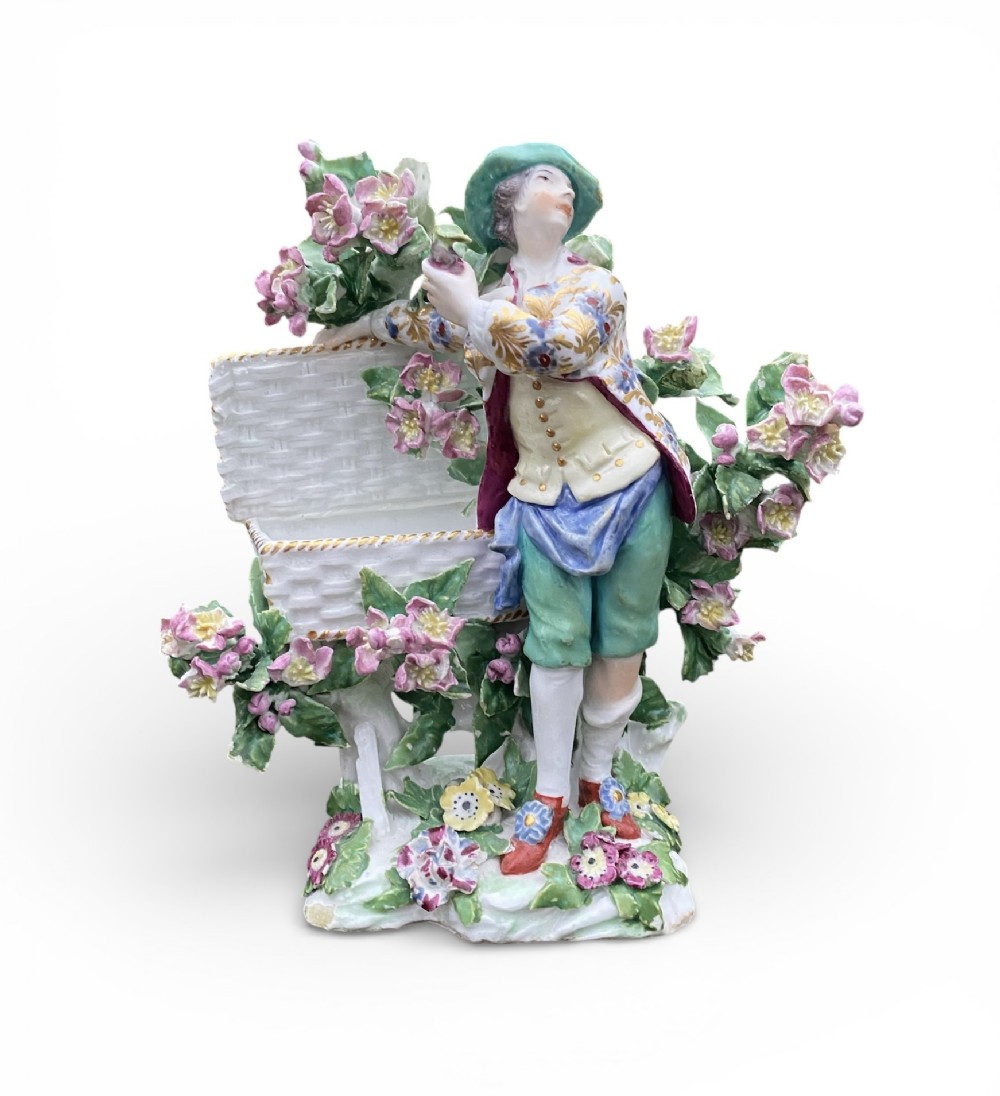 Chelsea porcelain figure of a gardener, c. 1760.