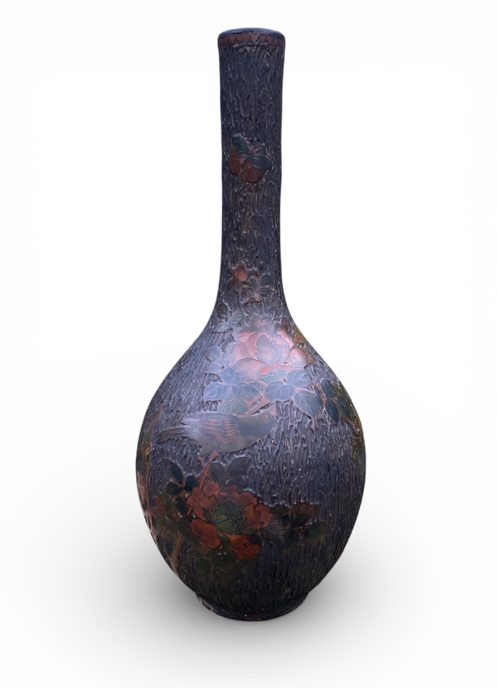 Japanese Totai Shippo Tree Bark cloisonné vase, Meiji Period.