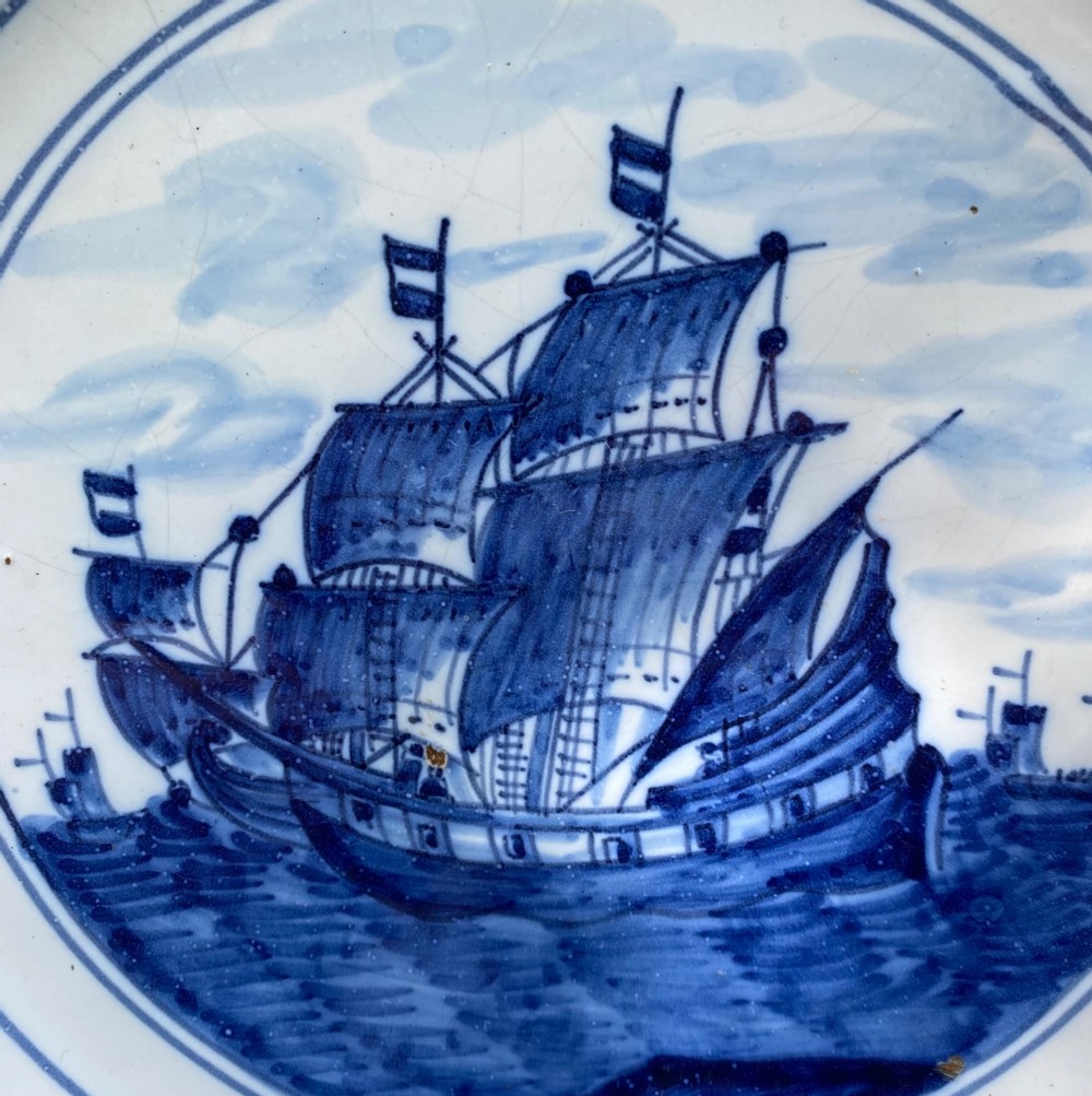Dutch Delft Shipping dish, De Klaauw factory, c. 1720. View VII
