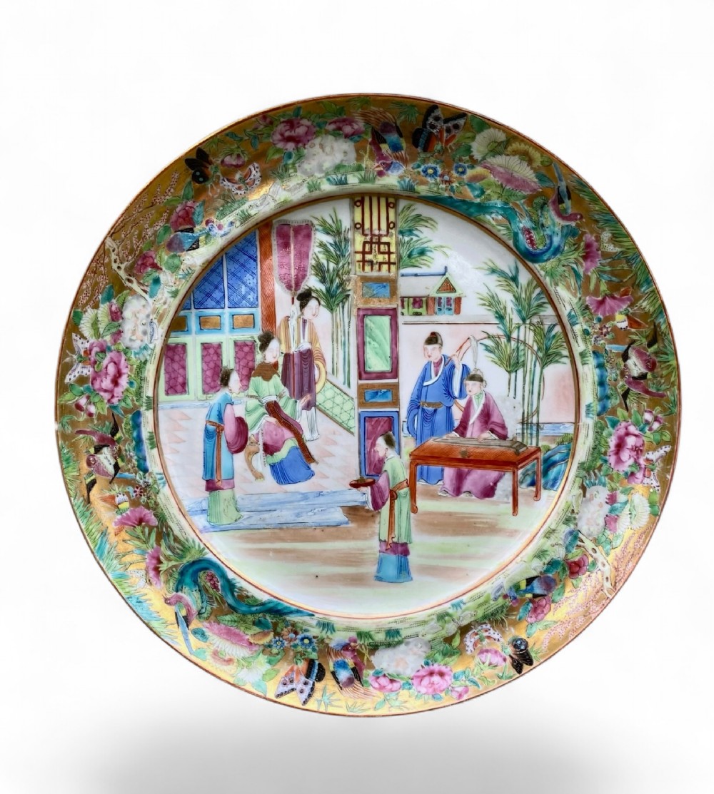 Chinese porcelain famille rose plate, c. 1840, Qing Dynasty.