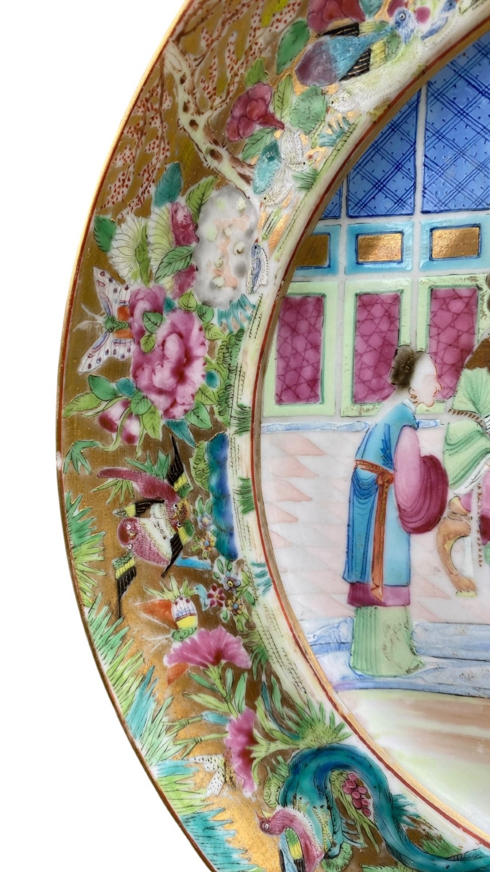 Chinese porcelain famille rose plate, c. 1840, Qing Dynasty. View IV