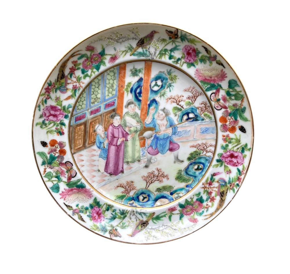 Pair Chinese porcelain plates, c. 1840, Qing Dynasty. View II