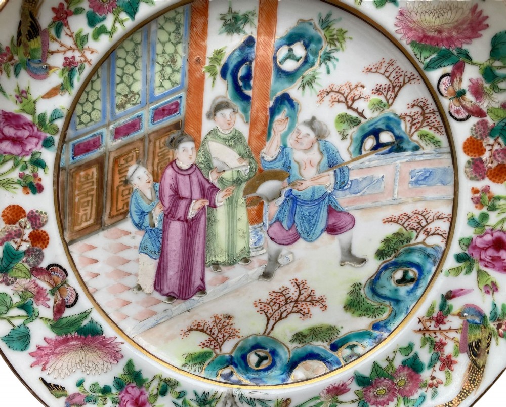 Pair Chinese porcelain plates, c. 1840, Qing Dynasty. View III