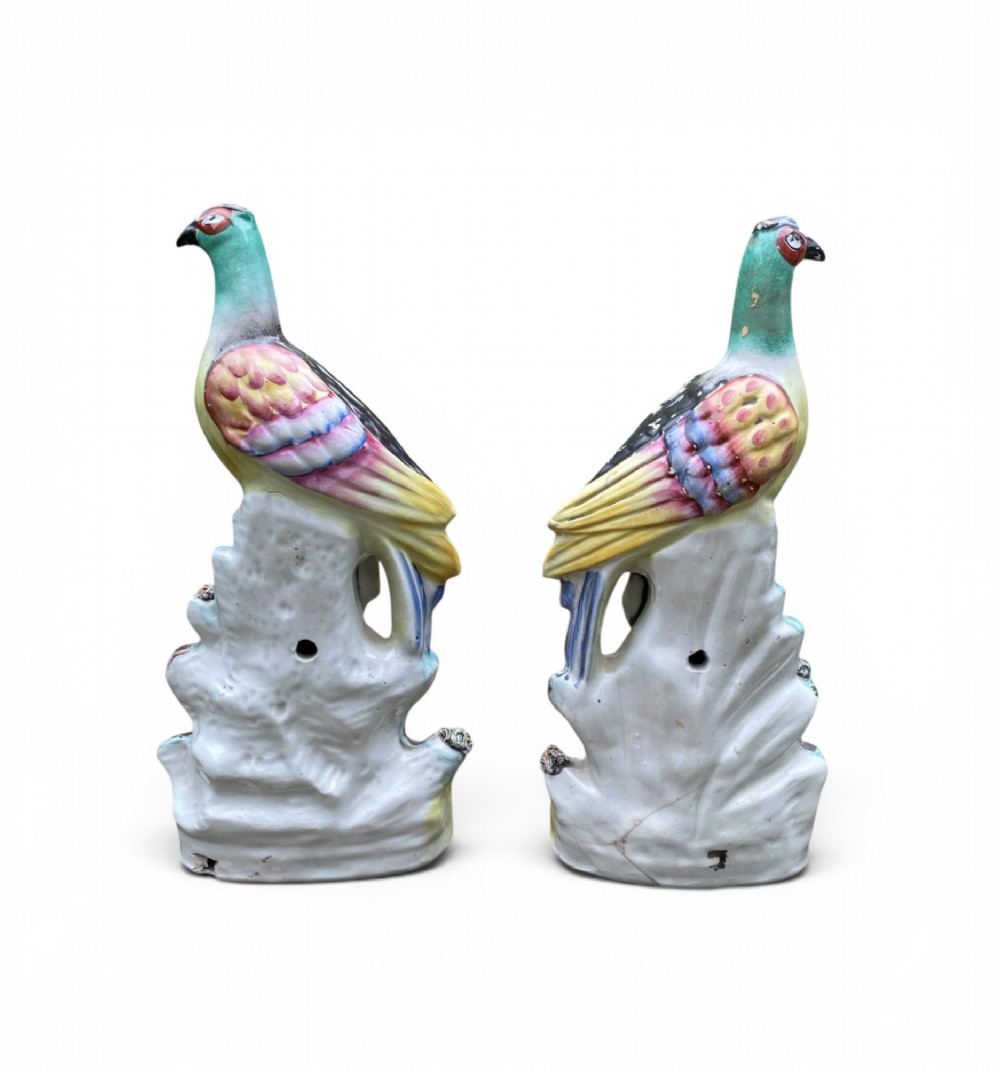 Pair Staffordshire pottery pigeons, c. 1860. View III