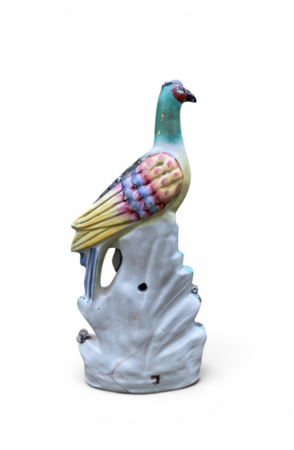 Pair Staffordshire pottery pigeons, c. 1860. View X
