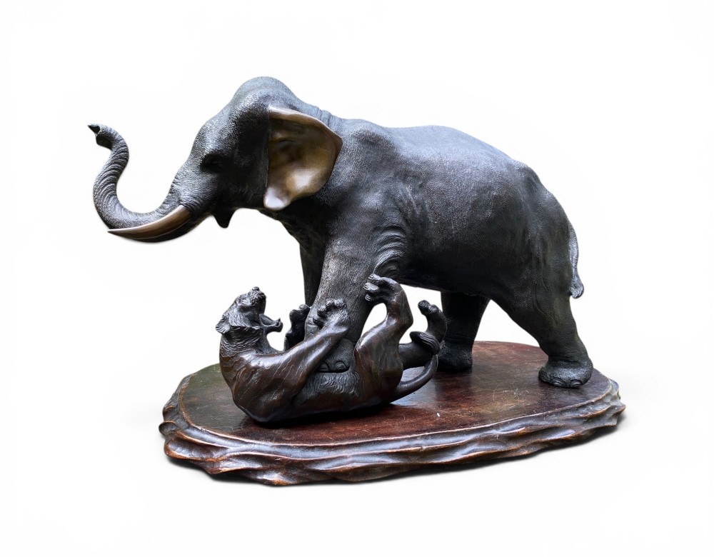 Japanese bronze okimono of an elephant, Maruki Company, Meiji Period. View II