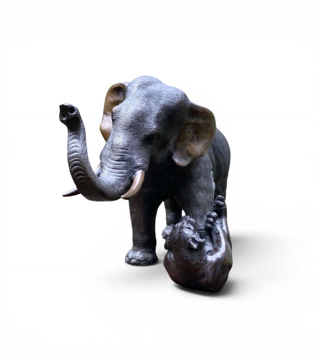 Japanese bronze okimono of an elephant, Maruki Company, Meiji Period. View III