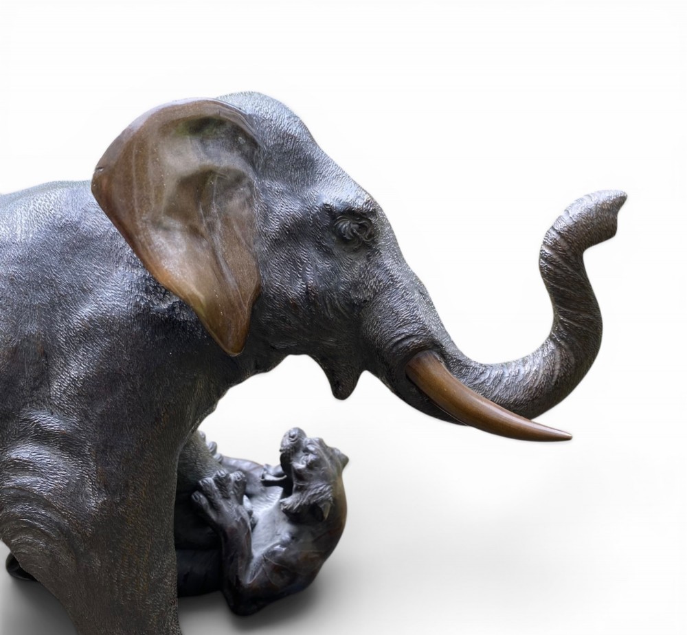 Japanese bronze okimono of an elephant, Maruki Company, Meiji Period. View V
