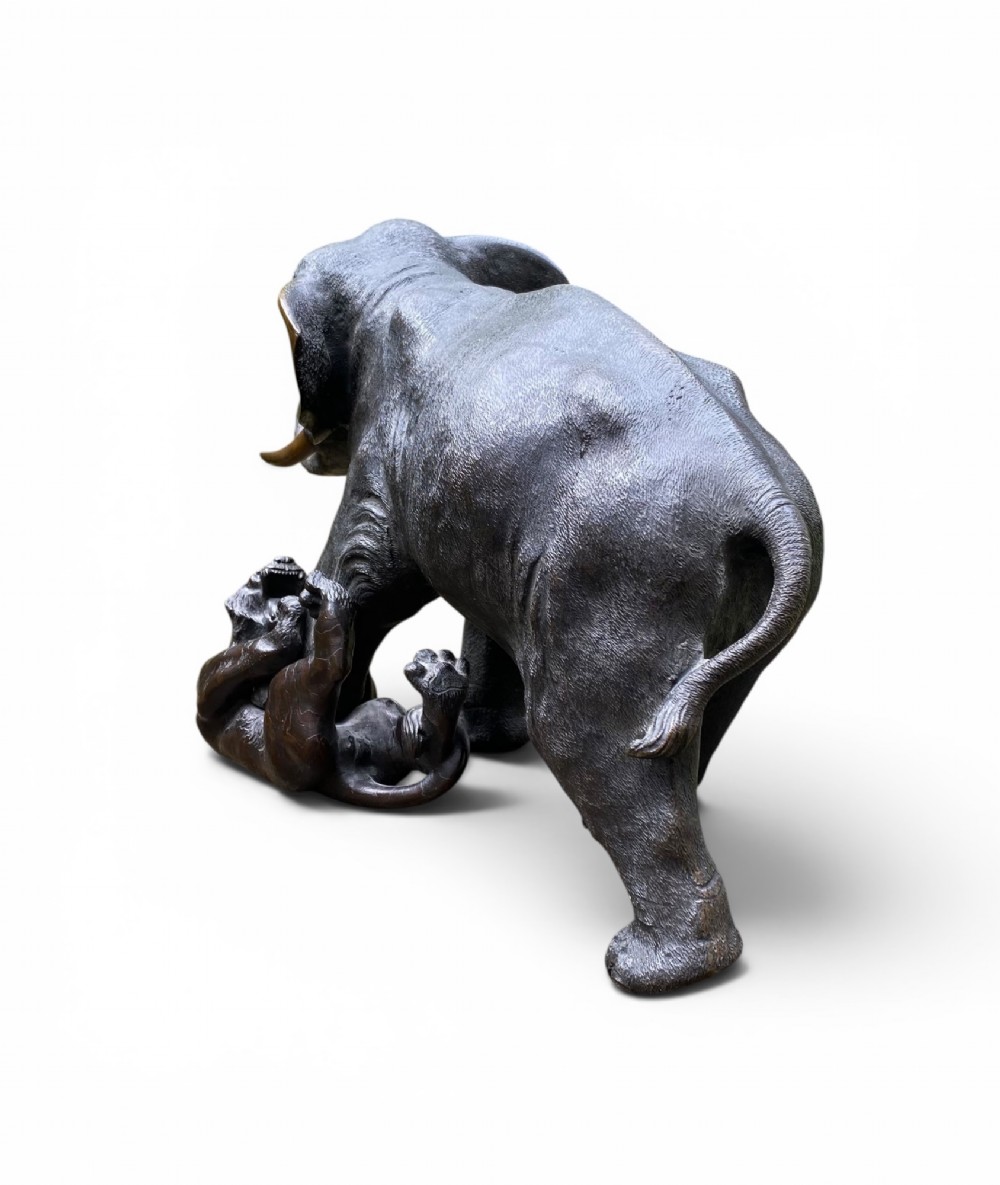 Japanese bronze okimono of an elephant, Maruki Company, Meiji Period. View VI