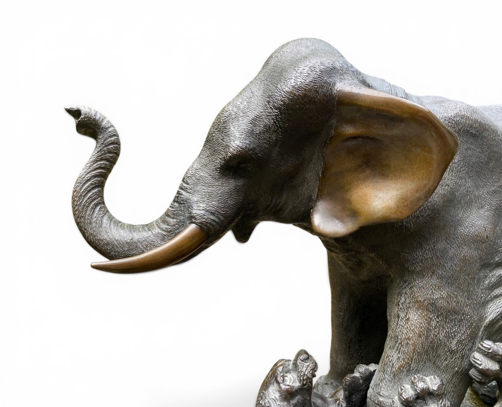 Japanese bronze okimono of an elephant, Maruki Company, Meiji Period. View XI