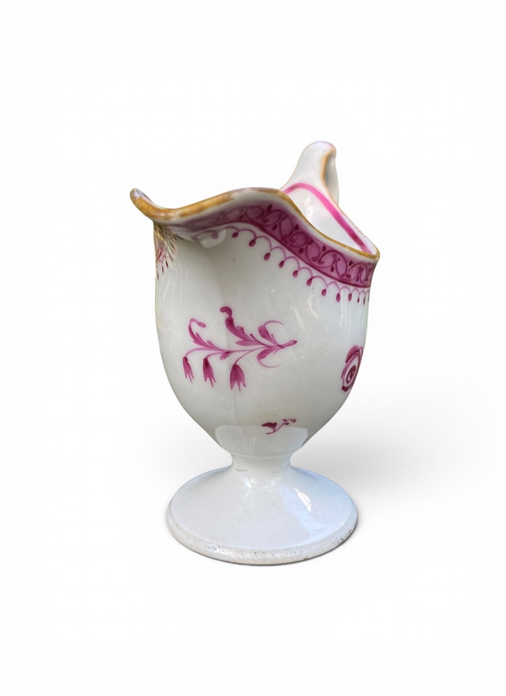 New Hall porcelain clip handled cream jug, c. 1790. View III