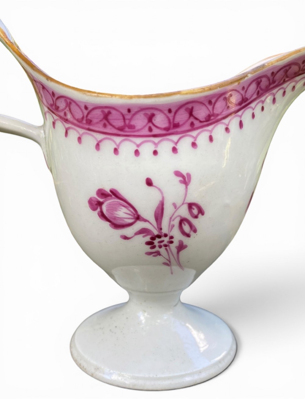 New Hall porcelain clip handled cream jug, c. 1790. View IV