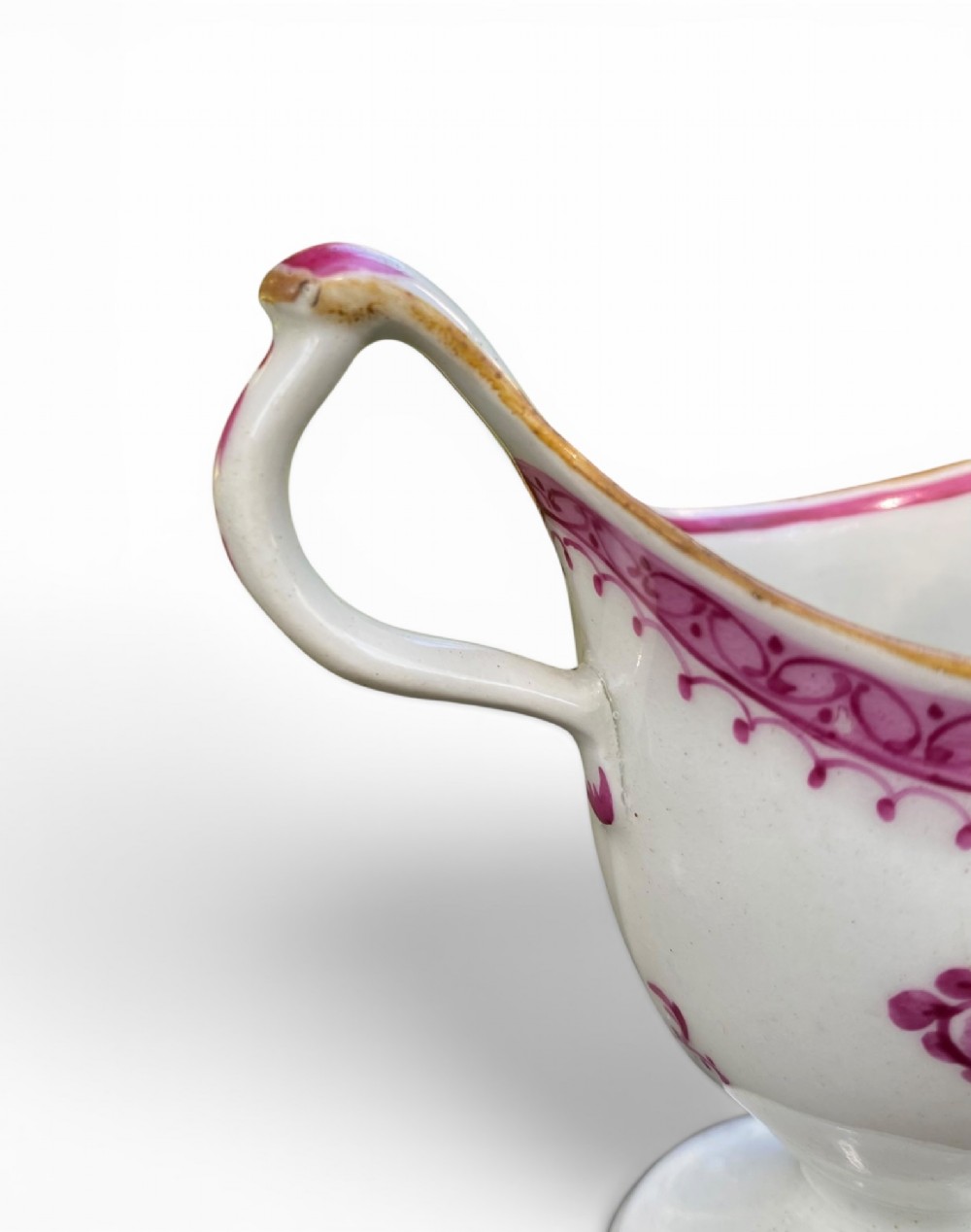 New Hall porcelain clip handled cream jug, c. 1790. View V