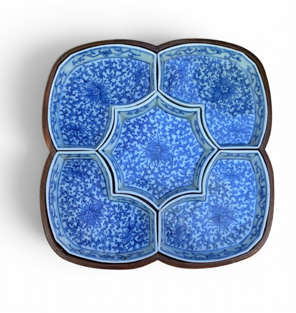 Chinese porcelain segmented sweetmeat dishes, c. 1800, Qing Dynasty.