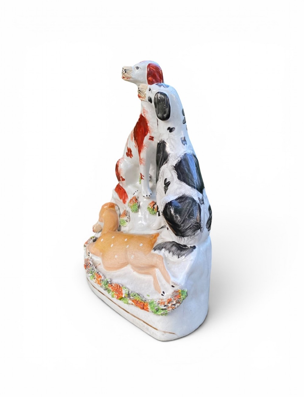 Staffordshire pottery hunting hounds group, c. 1850. View IV