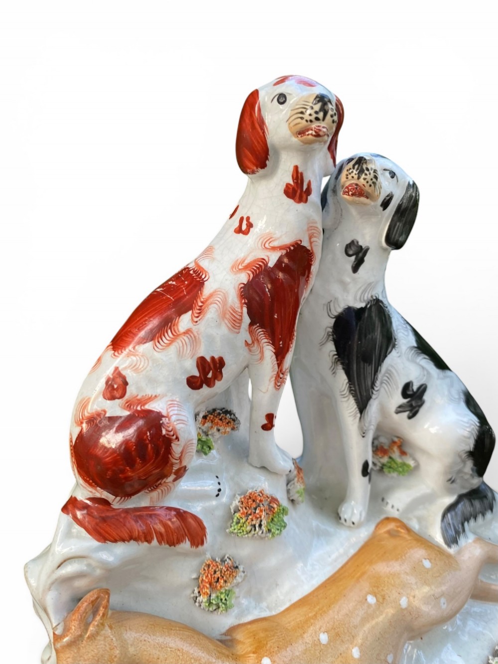 Staffordshire pottery hunting hounds group, c. 1850. View VII