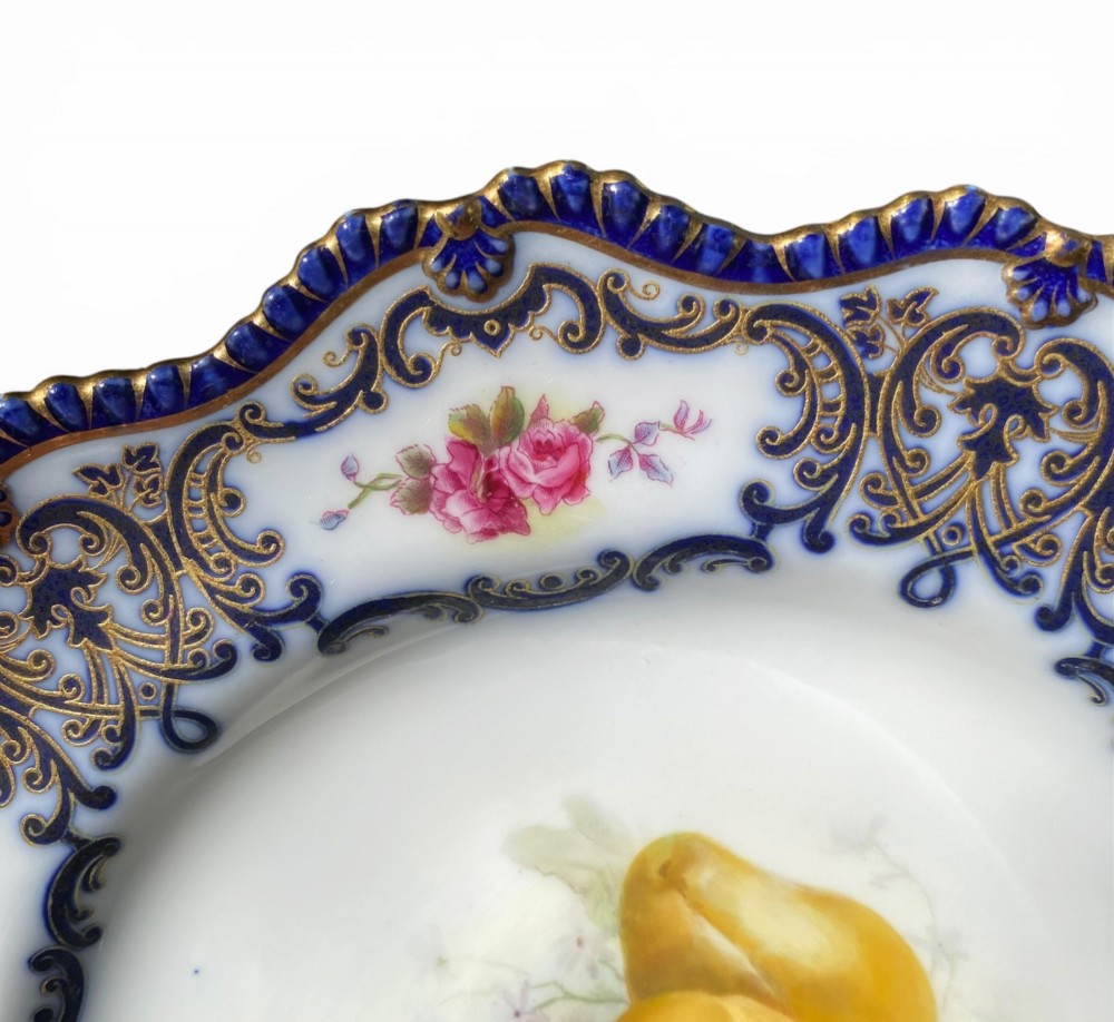 Royal Worcester porcelain Fruit plate, Richard Sebright, d. 1912. View II