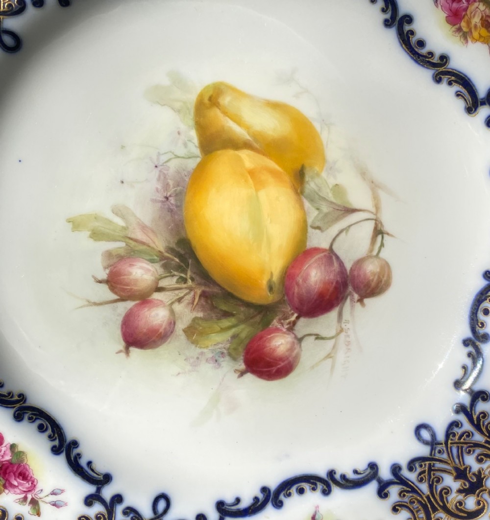 Royal Worcester porcelain Fruit plate, Richard Sebright, d. 1912. View III