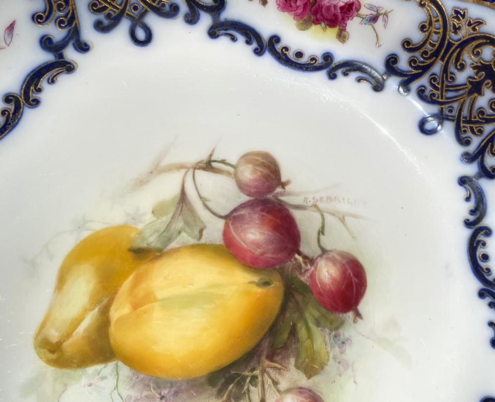 Royal Worcester porcelain Fruit plate, Richard Sebright, d. 1912. View IV